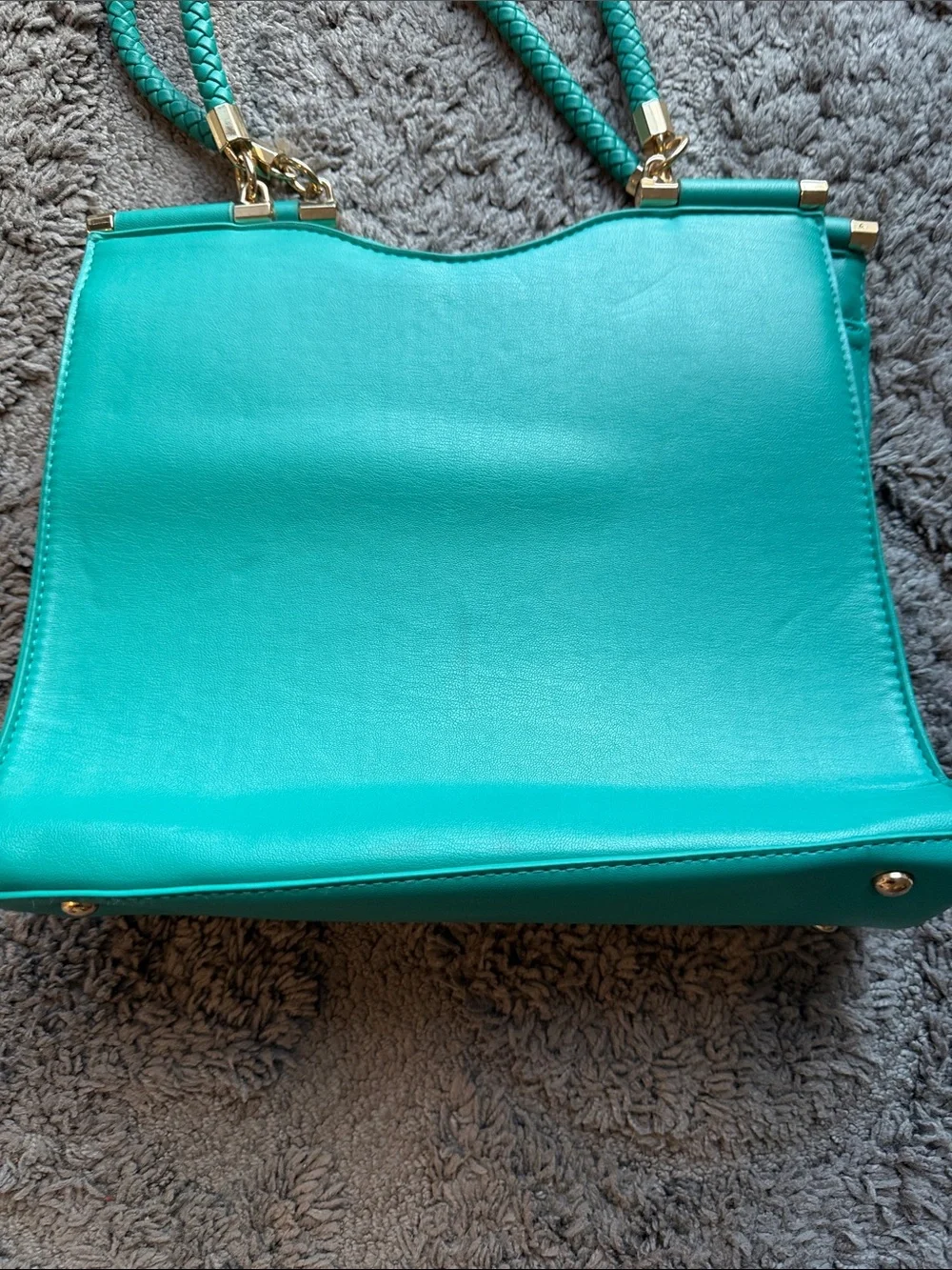 bebe Teal Quilted Stud Tote with Braided Handles